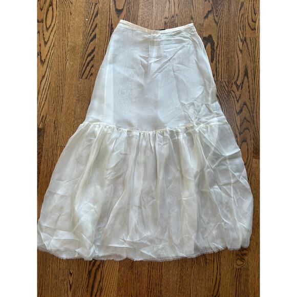 Vintage Sheer Silk Maxi Skirt Layer Ivory Ruffle Hem Boho Slip Skirt - Picture 3 of 8